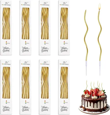 Obrázek produktu pro 48 spirálových svíček na dort, zlaté, vhodné pro dorty, barva šampaňského, 15 cm, spirálové, svíčky na narozeniny, vlnité, svíčky na dort