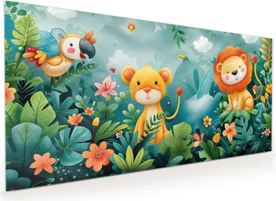 Produktbild von Küchenrückwand Spritzschutz Glas mit Motiv Dschungeltiere 40 x 40 cm