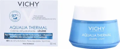 A product shot of Vichy Aqualia Thermal Light Cream, showing both the box and the jar.