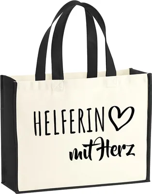 Produktbild von Huuraa Jutetasche Herferin mit Herz 21 Liter Black Jute und Baumwolle Einkaufstasche Geschenkidee