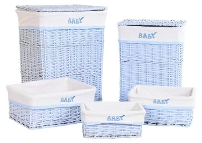 Korb-Set, rechteckig, 58x45x35 cm, blau, Polyester/Weide