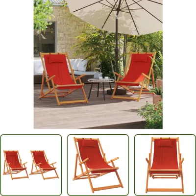 Image de The Living Store Chaises de plage 2 pcs. Pliantes en tissu rouge