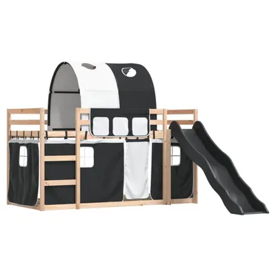 Immagine prodotto di Letto a Castello con Scivolo e Tende Bianco e Nero 80x200 cm