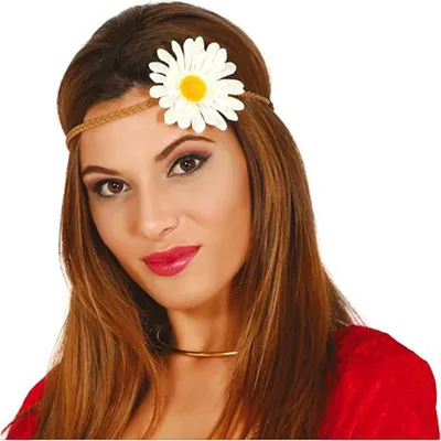Immagine prodotto di cerchietto anni '70 con fiore per donna bianco hippie
