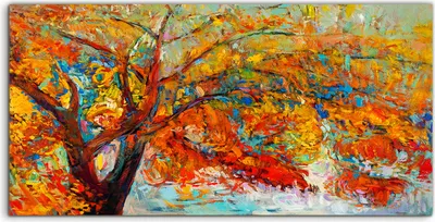 Produktbild von Coloray Acrylbild 140x70  Wandbild Acrylbilder Wand Kunst Bild Landschaft Baum Herbst