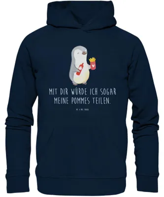 Produktbild von Mr. & Mrs. Panda Bedruckter Hoodie Pinguin Pommes Größe XXL - French Navy - Geschenk, Hochzeitstag, Valentinstag, Kapuzenpullover, für Frauen, Statement-Hoodie, Hoody