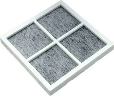 A square-shaped air filter with a white frame and gray filter material, divided into four sections by internal white dividers. The image is isolated against a white background.