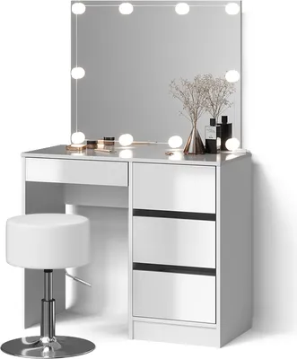Produktbild von Schminktisch Livinity Imola Weiß mit LED Beleuchtung und Hocker, Model 52400