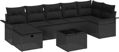 Zdjęcie produktu dla vidaXL Sofa ogrodowa z poduszkami 8-częściowa z czarnego polirattanu