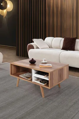 Obrázok produktu pre Skye Decor, Kvalitný konferenčný stolík (3 časti) – orechová farba a biela, 100% melamín