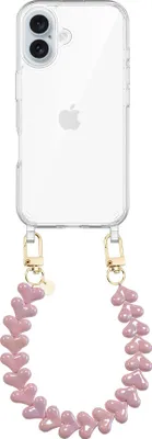 Produktbild von Funky Hearts (Pink Metal) Transparant Cord Hülle  - Kompatibel mit iPhone 16 Plus