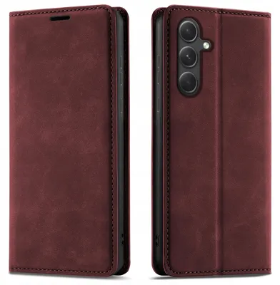 Produktbild von Klapphülle für Samsung A55 5G mit Magnetverschluss aus Leder + 9H-Glas