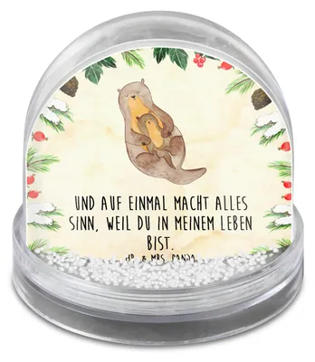 Produktbild von Mr. & Mrs. Panda Weihnachts Schneekugel Otter Kind - Naturpapier - Geschenk, Geburt, Weihnachten, Baby, Mama, dekoartikel, Familie, schnee kugel, wasserkugel, Mutter