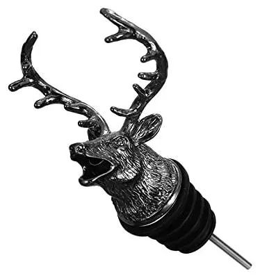 Weinausgießer Tierkopf Hirsch, Zinklegierung, Silikonstopfen, Schwarz