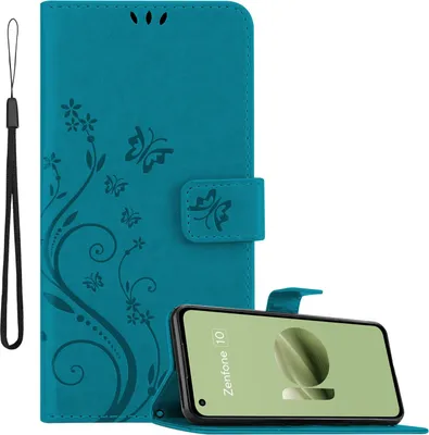 Image de Cadorabo Housse pour Asus Zenfone 10 Housse en FLORAL BLEU Housse de protection au design floral avec fermeture magnétique, fonction de rangement et porte-cartes Book Case Cover