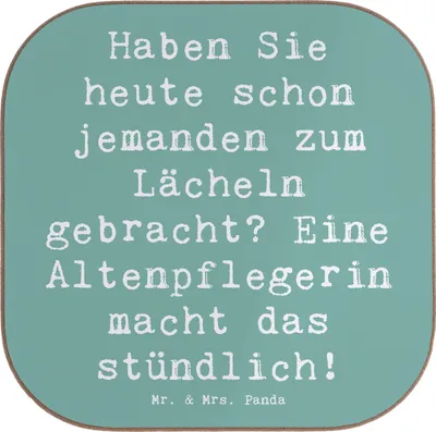 Produktbild von Mr. & Mrs. Panda Tassenuntersetzer Spruch Altenpflegerin Lächeln - Meeresbrise - Geschenk, Pflegepersonal, Dank, gläseruntersetzer, Untersetzer Glas, Berufe, Freude