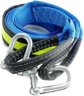 Image de Câble de remorquage pour voiture 5 mètres 8T Matériau polyester résistant Sangle de remorquage haute performance avec crochet pour les urgences, réfléchissante bleue et gants