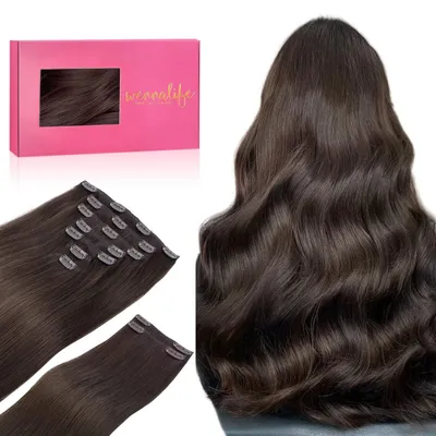 Produktbild von Clip-In Haarverlängerung Echthaar 150g 35cm 9 Stück Helles Dunkel Braun