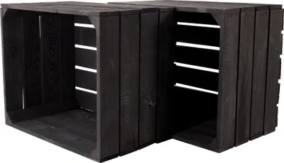 Produktbild von 2er Set neue schwarze Obstkiste/Weinkiste 50cm x 40cm x 30cm Kiste Holzkiste Regal Wandregal Ablage mittel standardgroß