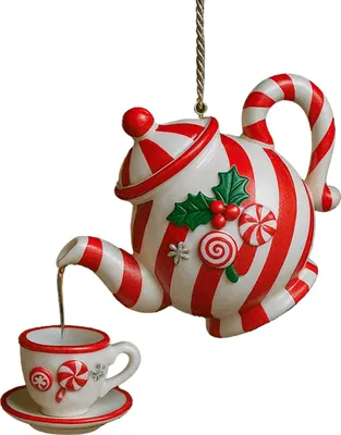 Produktbild von Weihnachtliche Teekannen-Dekoration, Vintage-Weihnachts-Teetasse und -Kanne zum Aufhängen mit Teegießeffekt, Geschenk für Teeliebhaber