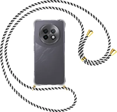 Produktbild von Handykette Backcover-Schutzhülle mit Band (Metall goldfarben) für Realme 13 Plus 5G - schwarz/weiß gestreift