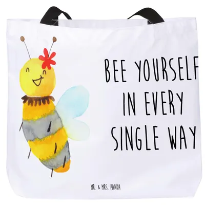 Produktbild von Mr. & Mrs. Panda Tote Bag Biene Blume - Weiß - Geschenk, Reisetasche, Einkaufstasche, Strandtasche, Tasche, Schultasche
