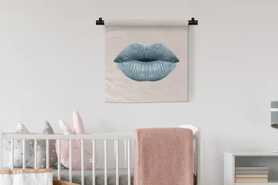 Produktbild von MuchoWow® Wandteppich Wandbehang Lippen - Pastell - Grau 60x60 cm Tapisserie Dekoration Wandtuch - Dekorationen - Wand Decke
