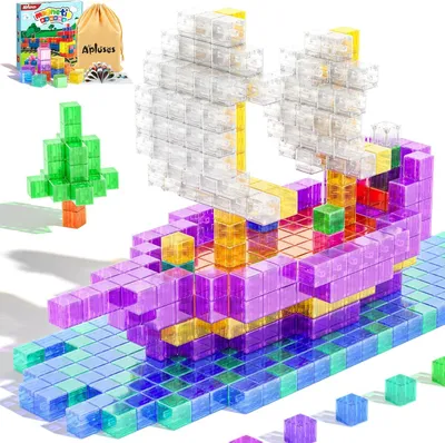 Produktbild von Apluses 64-Teiliges Magnetische Bausteine - Transparente Style, Magnetbausteine, Montessori Spielzeug ab 3 4 5 Jahre, magnetwürfel, Magnetspiel