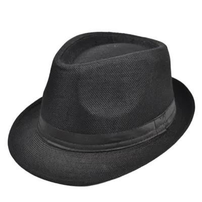 Produktbild von Jazzhut für Männer und Frauen mittleren Alters, einfarbig, breite Krempe, Banddekor, Uni, lässig, Cowboyhut, Streetwear, Schwarz