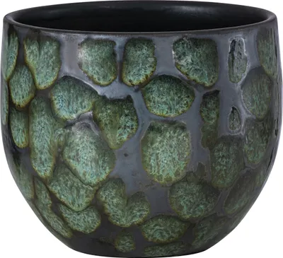 Produktbild von Dehner Übertopf Neyla, handgefertigter Indoor Blumentopf, Ø außen 15 cm / innen 13.4 cm, Höhe 13 cm, Keramik, grün