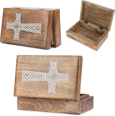 Ajuny Holzbox mit weissem Kreuzmotiv im French-Rope-Design, Ansichten einer einzelnen Box