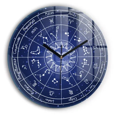Produktbild von Wallfluent Wanduhr – Stilles Quarzuhrwerk - Uhr Dekoration Wohnzimmer Schlafzimmer Küche - schwarze Zeiger - 30 cm - Die Sternbilder des Tierkreises
