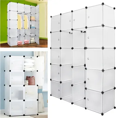 Produktbild von Bettizia DIY Kleiderschrank Regalsystem Schuhregal 20 Würfel Garderobe aus Kunststoff, 142x37x180cm Weiß