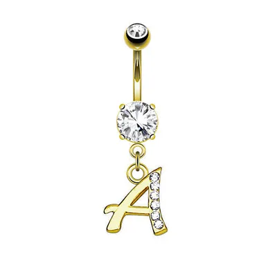 Produktbild von Taffstyle Bauchnabelpiercing Bauchnabelpiercing Buchstaben Kristall Schmuck Anhänger vergoldet, A