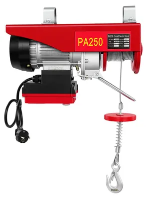 Produktbild von Elektrischer Hebezug - 550W Seilwinde - 250 kg Tragkraft - Doppelte Hubmodi - Funkfernbedienung - Sicherheitsbegrenzer - Rot