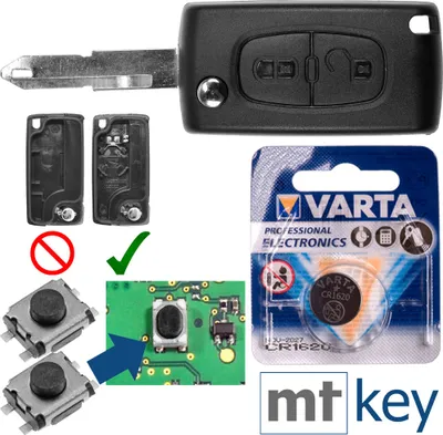 Produktbild von Repair Reparatur Satz Autoschlüssel Funk Fernbedienung Austausch Gehäuse mit 2 Tasten + NE73 Rohling + Batterie kompatibel mit Peugeot Citroen