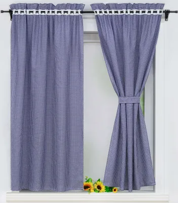 Produktbild von Joyswahl Karierte Gardinen Vorhang mit Karo-Muster Modern Landhausstil Blickdichte Vorhänge mit 2 Gurten Blau BxH 80x120cm 2 Stück