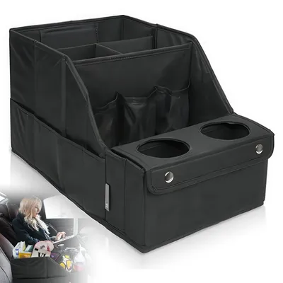 Produktbild von Auto Organizer Kofferraum Box, Faltbare Sitz Aufbewahrungstasche mit Griffen, Wasserdicht Schwarz 42.9x24.1x24.1 cm Kofferraumtaschen