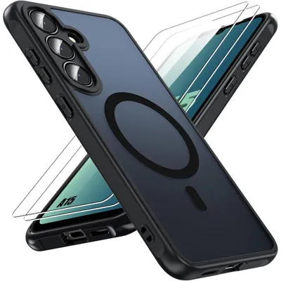 Image de Coque + 2 Verres Trempés pour Samsung Galaxy A15 4G/5G, Protection avec Anneau Magnétique - Noir
