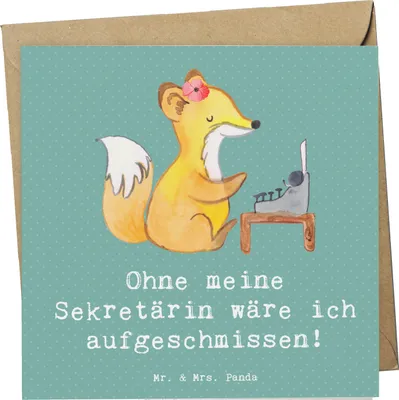 Produktbild von Mr. & Mrs. Panda Glückwunschkarte Sekretärin Helfer - Meeresbrise - Geschenk, Büroalltag, Arbeitsatmosphäre, Korrespondenz, Berufe, kreative Geschenke, anlasskarte, Beruf