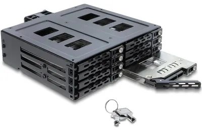 Immagine prodotto di Delock: telaio rimovibile da 5,25" per 8 HDD/SSD SATA o SAS da 2,5" con serratura