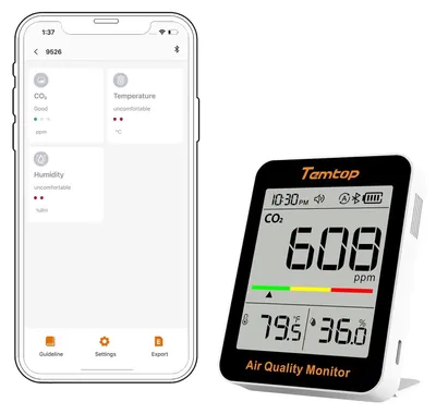 Produktbild von CO2-Messgerät CO2-Monitor Luftqualitätsmonitor - 3,3 Zoll LCD-Display - Batterielaufzeit bis 70 Tage - Für Zuhause, Büro und Schule
