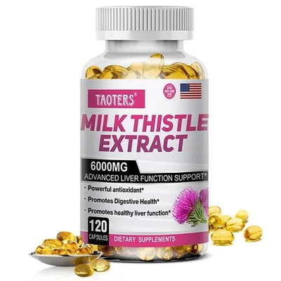 Image de Extrait de chardon-Marie 6000 mg (120 gélules) Complément alimentaire, foie, purification, détoxification, digestion, santé du foie, détox, système immunitaire