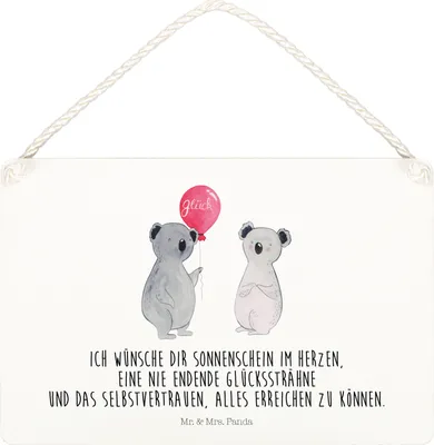 Produktbild von Mr. & Mrs. Panda Schild Koala Luftballon DIN A5 - Weiß - Geschenk, Geburtstag, Party, wandtafel, Türschild, Wandbild Holz, kleine aufmerksamkeit, holzbild