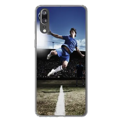 Produktbild von MuchoWow® Handyhülle Schutzhülle Hülle für Huawei P20 Fußballspieler macht einen Volley Silikon Softcase Handy Hülle - Hardcover