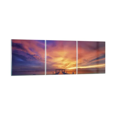 Produktbild von Bilder auf glas - 3 Teile - Himmel die Farben Pier - 90x30cm - Glasbilder - Wandbilder - Bilder - zum Aufhängen bereit - Wanddekoration aus Glas - Glas Bilder - Wandbild auf Glas - GCA90x30-4202