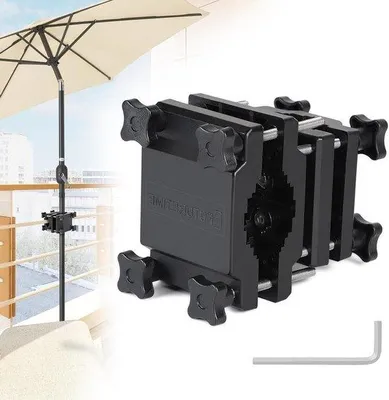 Image de Support de parasol pour balcon - Support pour diamètre 22-38 mm - Support noir pour balustrade de 25 à 60 mm ou de 25 à 40 mm