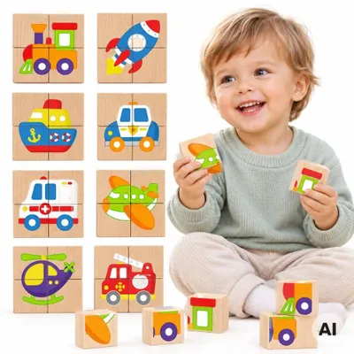 Productafbeelding van Viga Houten Puzzel Magnetische Puzzel - VoertuigenGecertificeerd