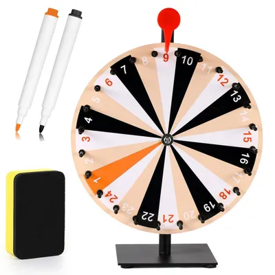 Produktbild von Omgoods – Drehrad für Preise, 39 cm hoch, 30 cm breit, 24 Felder – Roulette-Rad – Spinner für Tischspiele – Inklusive Stiften und Radiergummi – Rouletterad