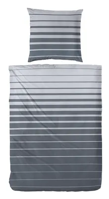 Produktbild von Hahn Edelflanell Bettwäsche Streifen 100% Baumwolle Reißverschluss Bettbezug Kissenbezug Bettgarnitur Bettwäsche-Set Bettzeug 135x200 cm Grau
